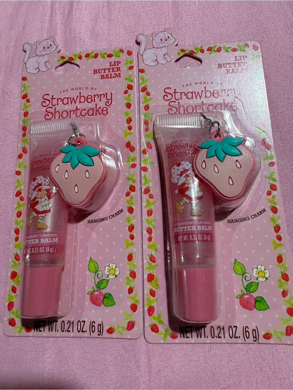 Strawberry Shortcake Pink Strawberry Lip Butter Balm with Hanging Charm